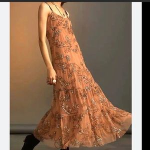 Anthropologie ankle length Sequin Dress Neutr Mot Size XS brand new